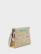 Vali Crossbody Gravel Beige Leather Bag - Studs Pattern
