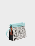 Vali Crossbody Cream and Eggshell Blue Leather Bag - Retro Tiger Embroidery