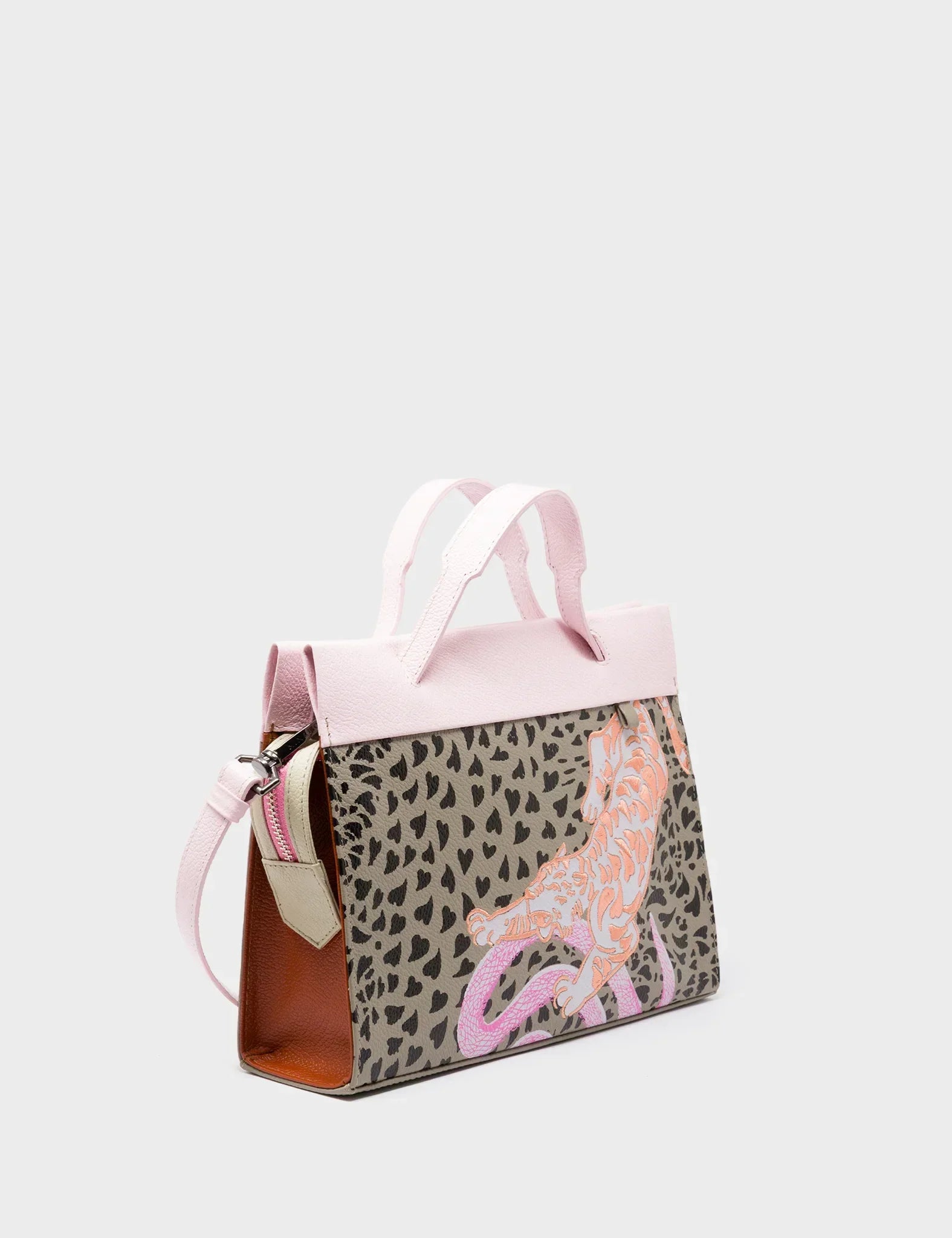Vali Crossbody Tuffet Brown and Parfait Pink - Retro Tiger Design