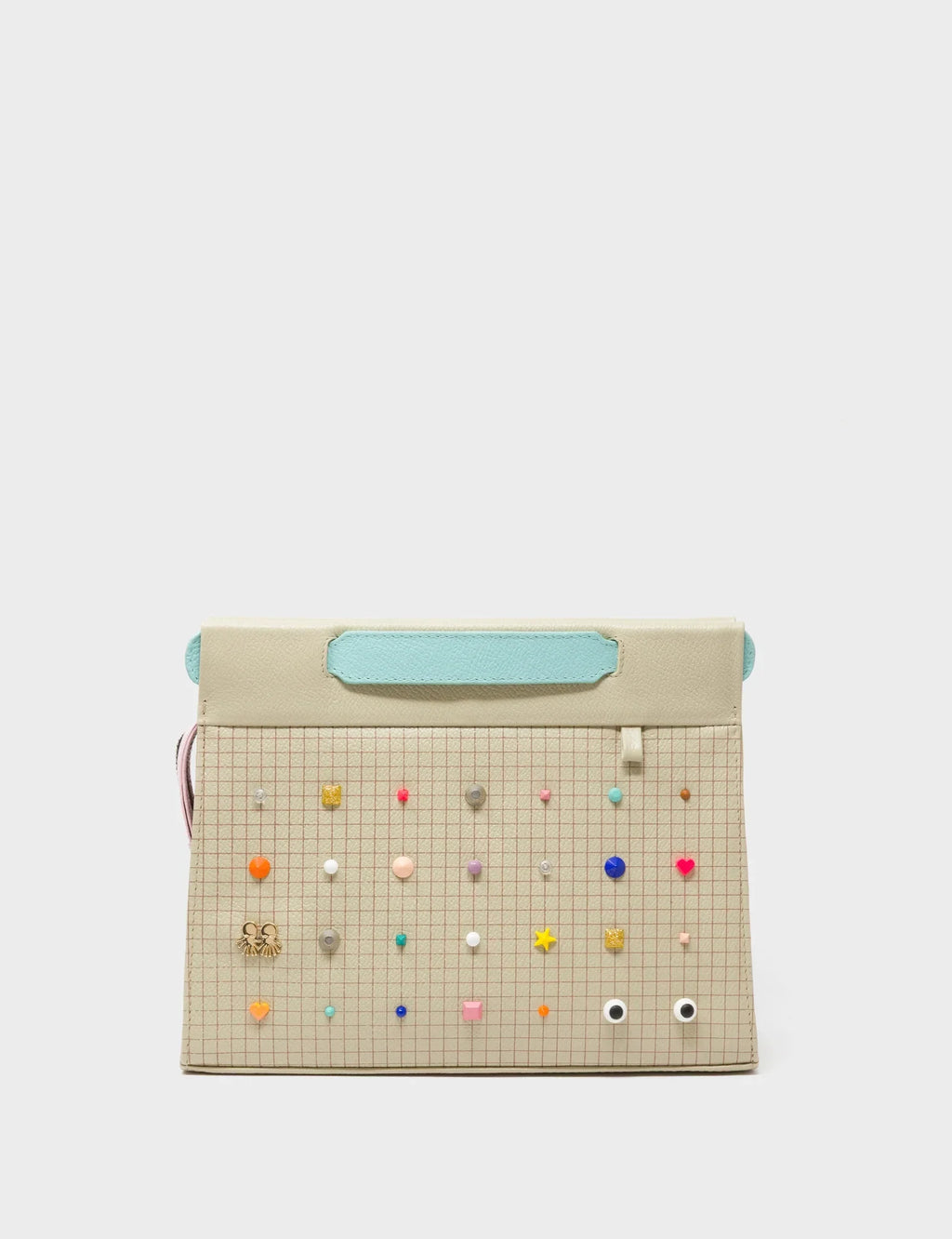 Vali Crossbody Gravel Beige Leather Bag - Studs Pattern