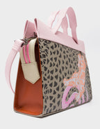 Vali Crossbody Tuffet Brown and Parfait Pink - Retro Tiger Design