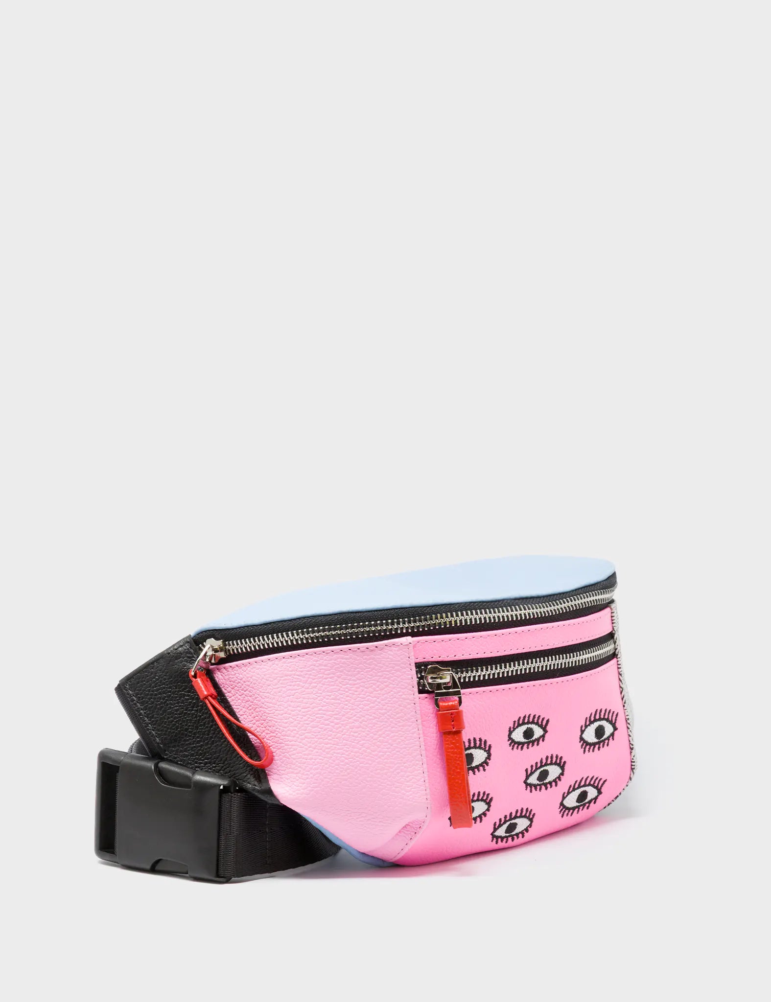 Harold Fanny Pack Cerulean Blue Leather - All Over Eyes Embroidery 