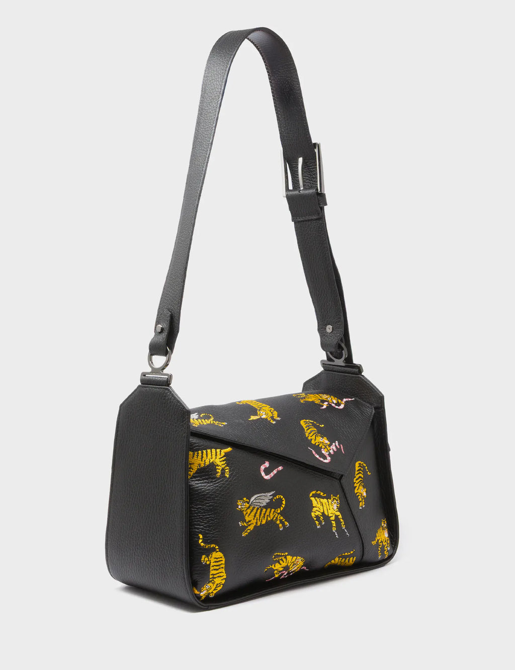 Houston Black Leather Shoulder Bag - Tiger Rumble
