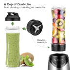 Smoothies Blender 300 Watt with 2 Pieces 18 oz BPA Free Portable Travel Sports Bottles (Silver 2 Cups)