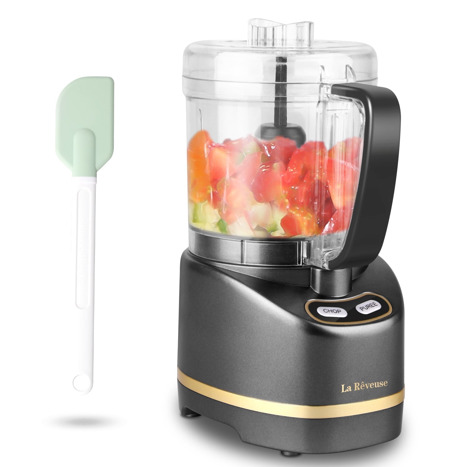La Reveuse Electric Mini Food Processor with 200 Watts.2-Cup Prep Bowl for Mincing.Chopping.Grinding.Blending.Pureeing.White