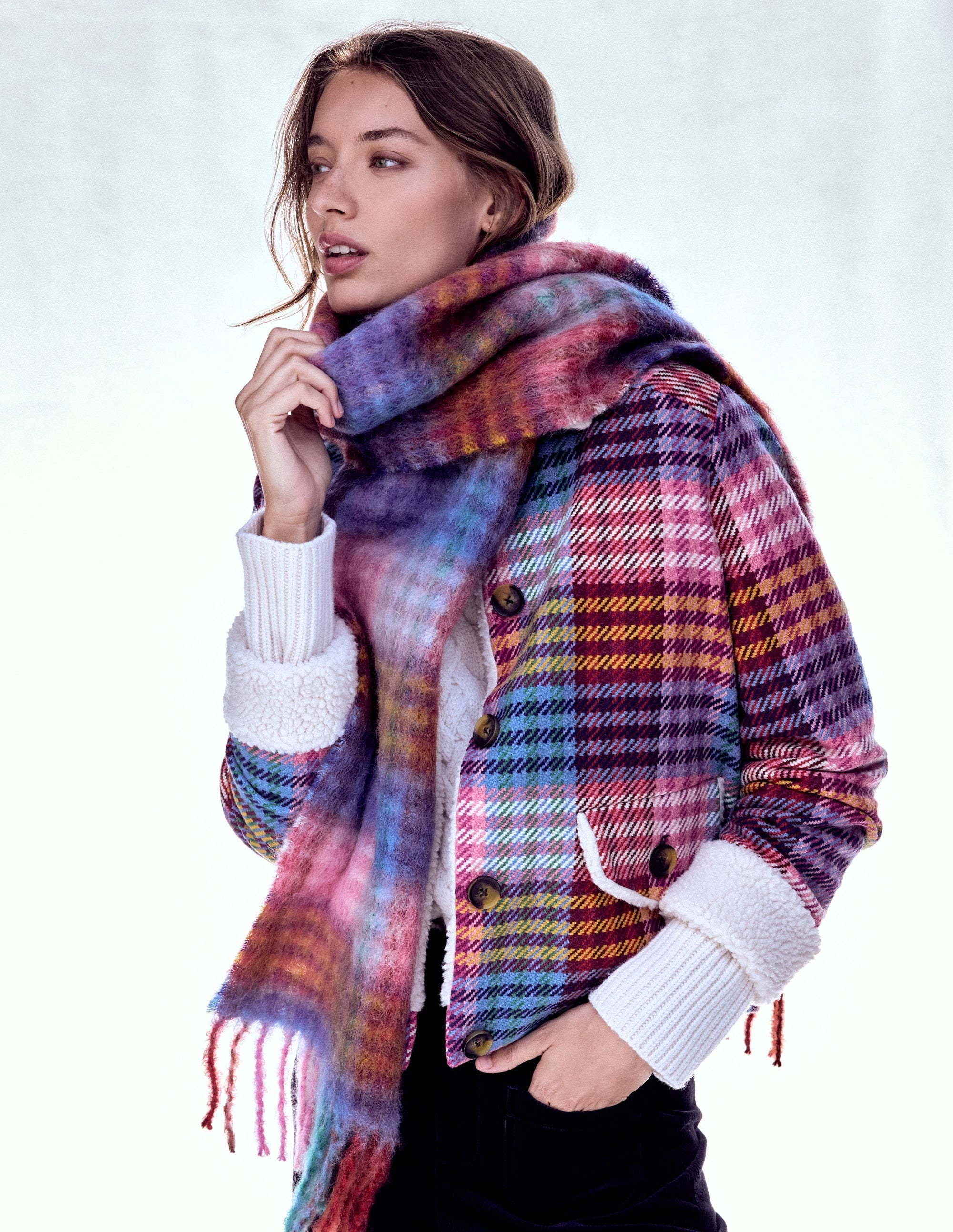 Mohair Woven Scarf-Multi Check