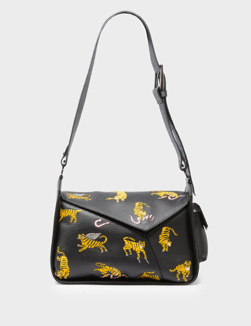 Houston Black Leather Shoulder Bag - Tiger Rumble
