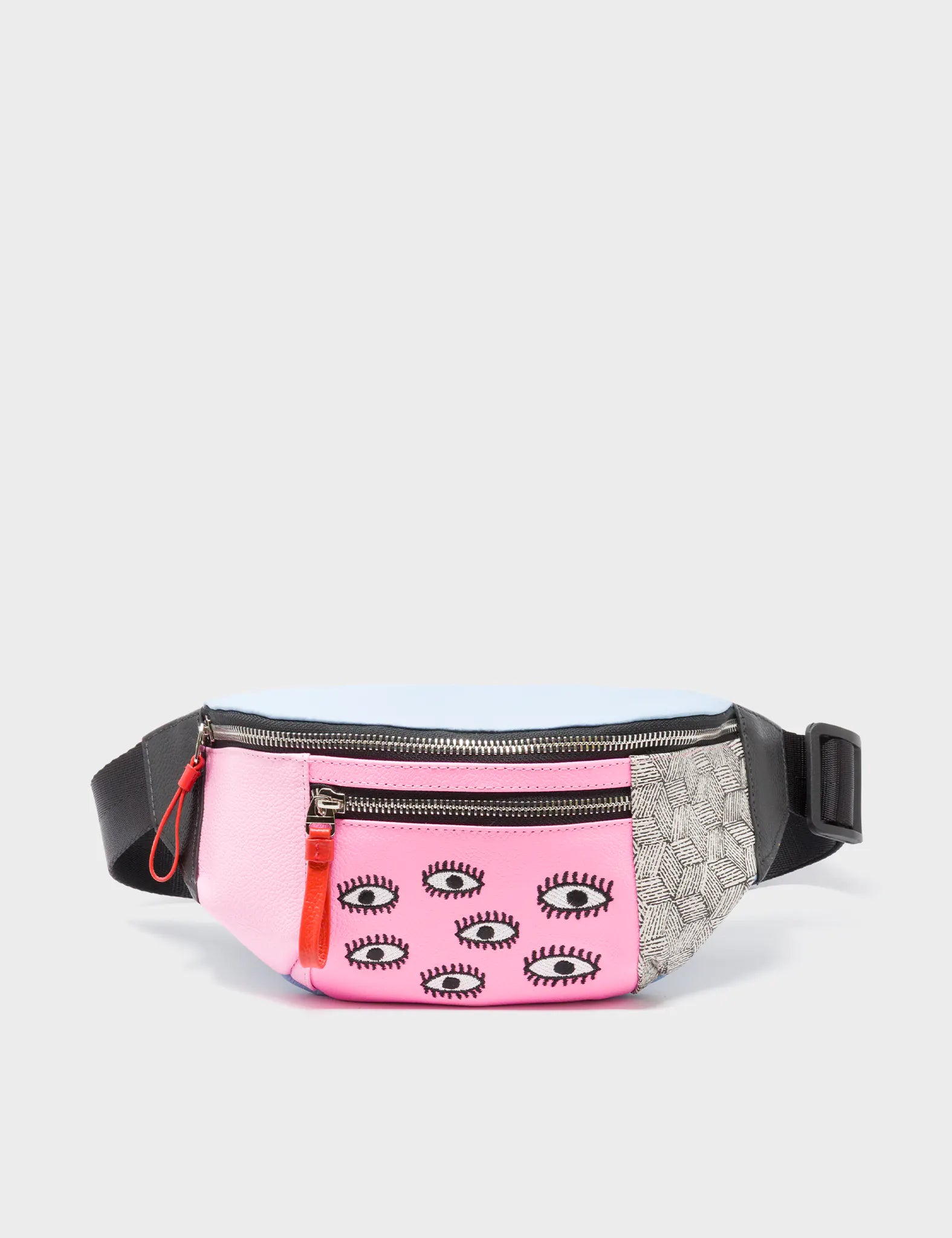 Harold Fanny Pack Cerulean Blue Leather - All Over Eyes Embroidery 