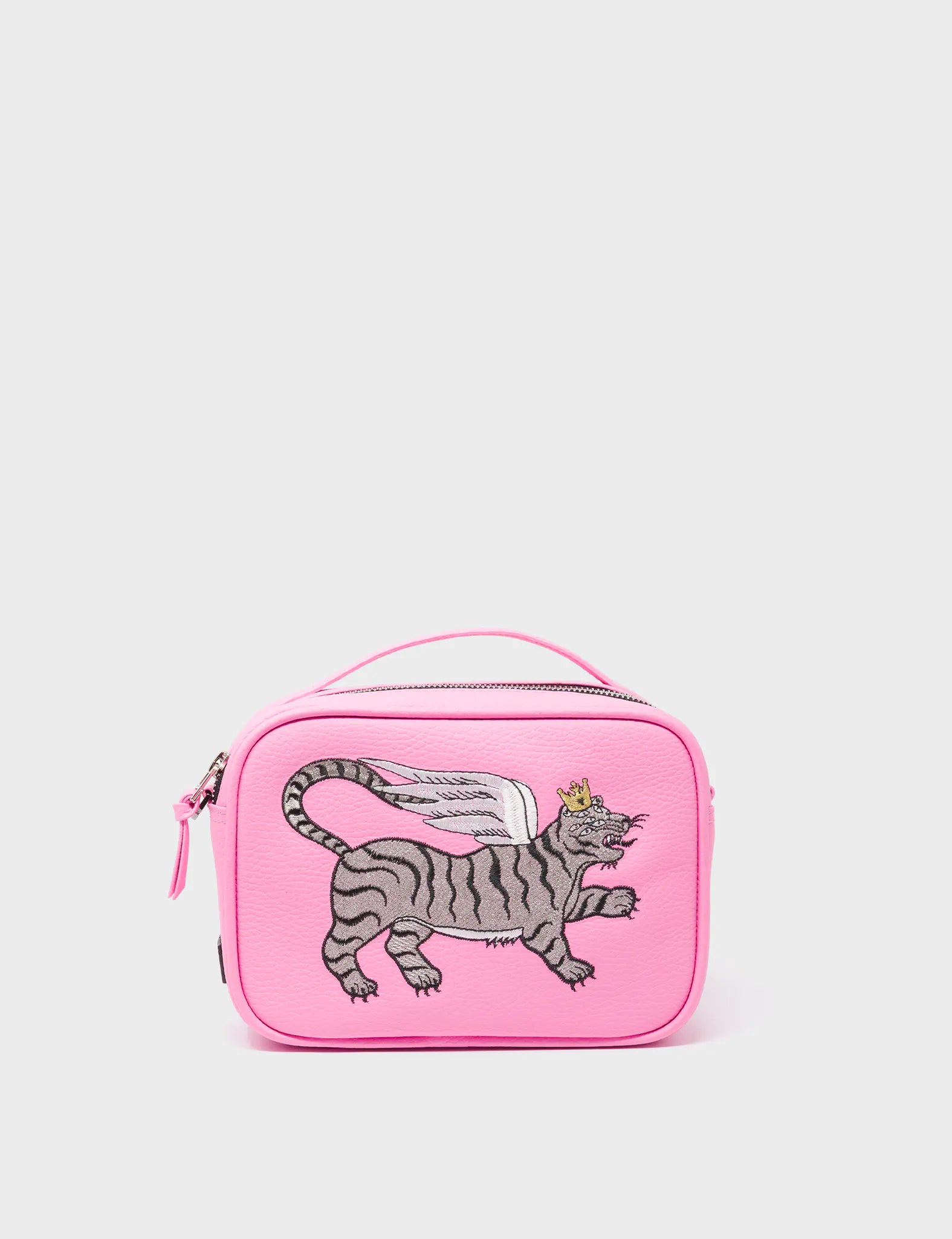 Verto Soft Neon Pink Leather Crossbody Bag - Winged Tiger Embroidery