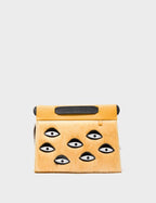 Vali Crossbody Small Golden And Black Leather Bag - Eyes Applique Adjustable Handle