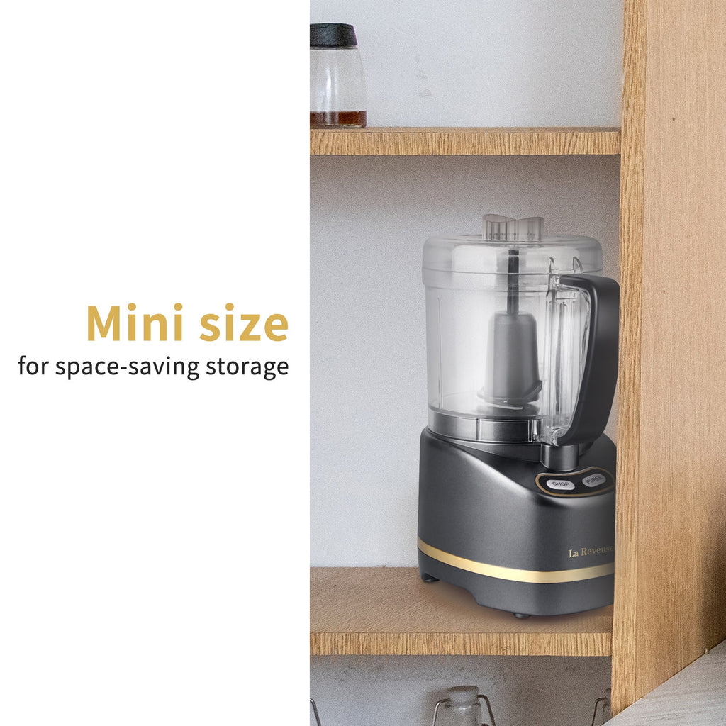 La Reveuse Electric Mini Food Processor with 200 Watts.2-Cup Prep Bowl for Mincing.Chopping.Grinding.Blending.Pureeing.Metallic Grey