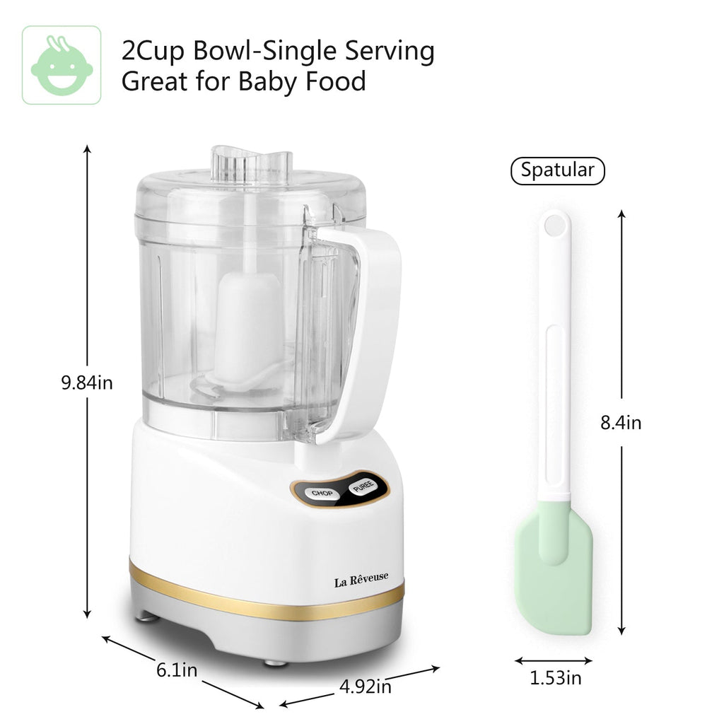 La Reveuse Electric Mini Food Processor with 200 Watts.2-Cup Prep Bowl for Mincing.Chopping.Grinding.Blending.Pureeing.White