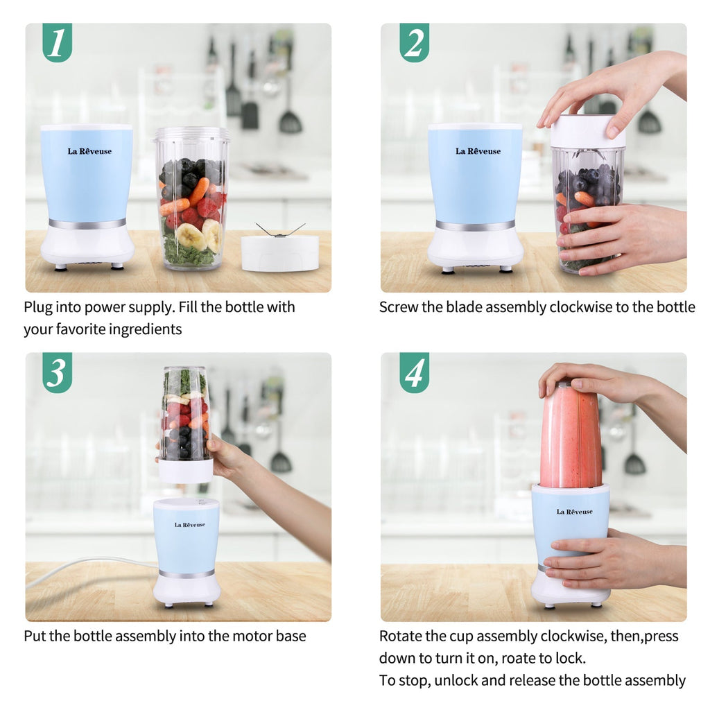 La Reveuse Personal Size Blender 250 Watts Power for Shakes Smoothies Seasonings Sauces with 1 Piece 15 oz Cup.1 Piece 10 oz Mug.BPA Free