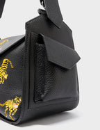 Houston Black Leather Shoulder Bag - Tiger Rumble