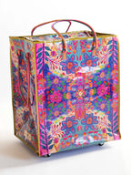 Rolling Tote Bag - XL Royal Blue Folk Flower