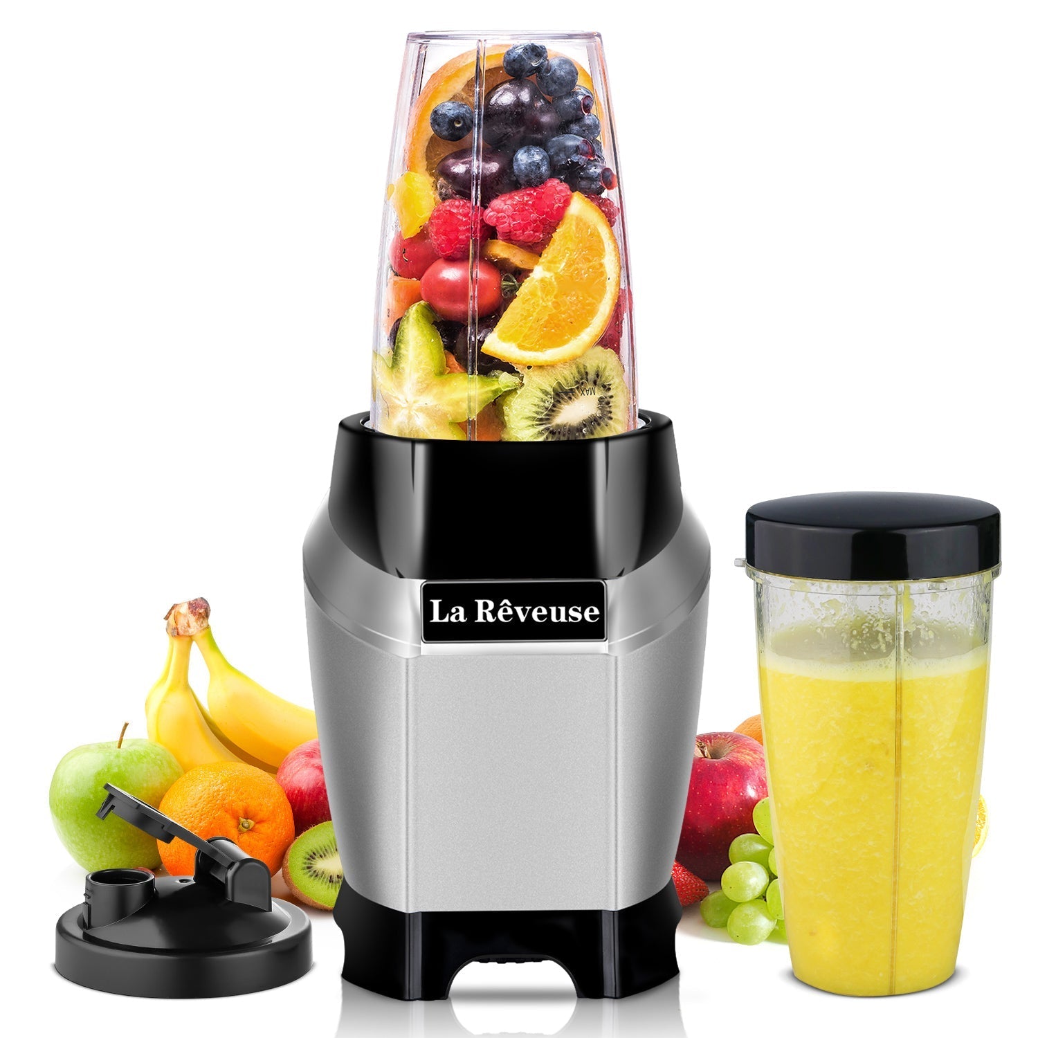 La Reveuse Countertop Blender - Making Shakes and Smoothies 600 Watts-with 20 oz and 24 oz BPA Free Portable Travel Bottles - Dishwasher Safe