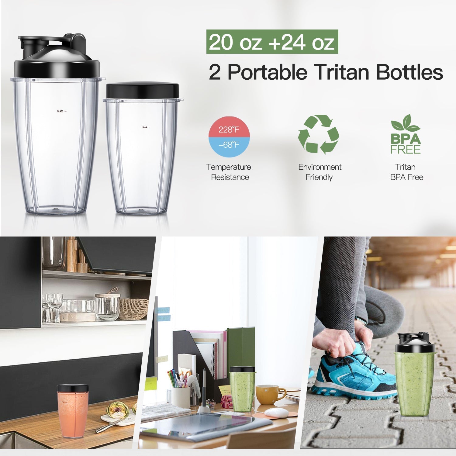 La Reveuse Countertop Blender - Making Shakes and Smoothies 600 Watts-with 20 oz and 24 oz BPA Free Portable Travel Bottles - Dishwasher Safe