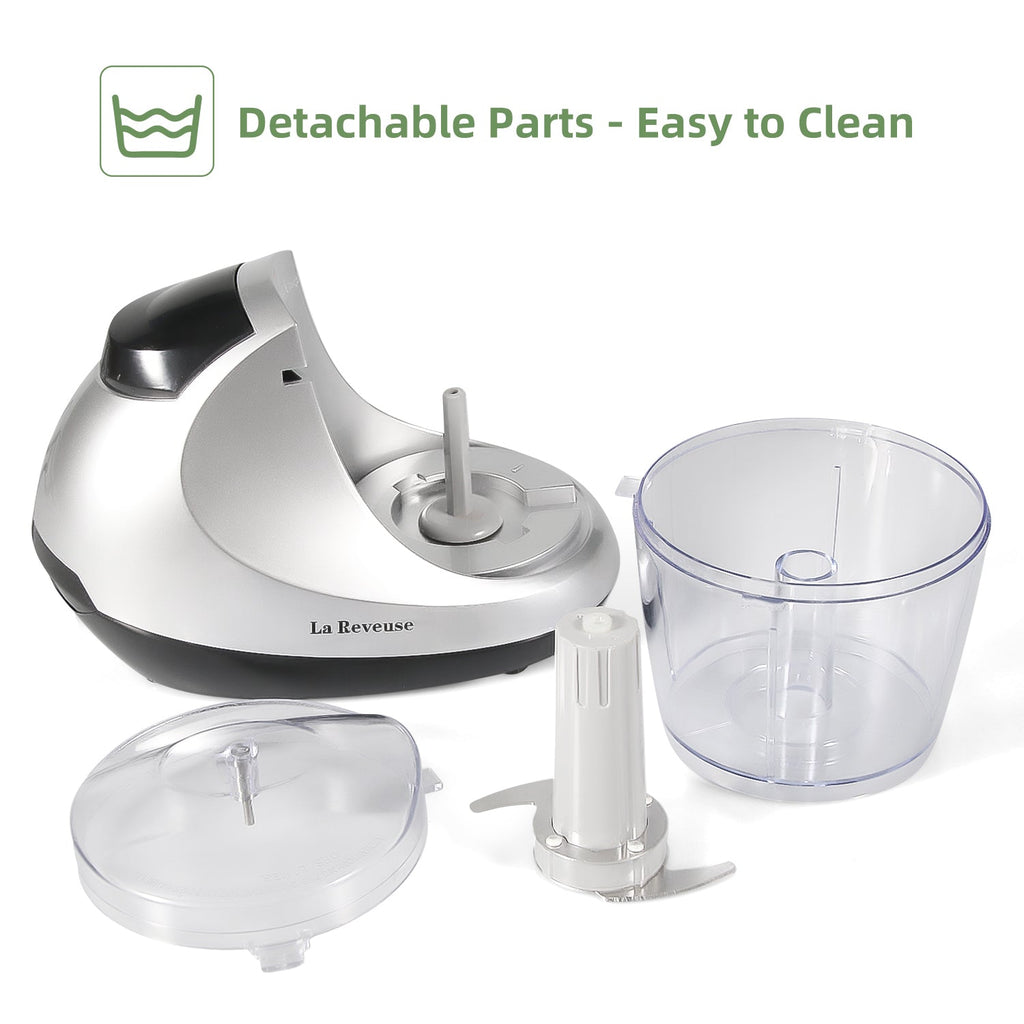La Reveuse Electric Mini Food Chopper. Vegetable Fruit Cutter. Meat Grinder Mincer with 1.3-Cup Prep Bowl. Silver. LARB1809