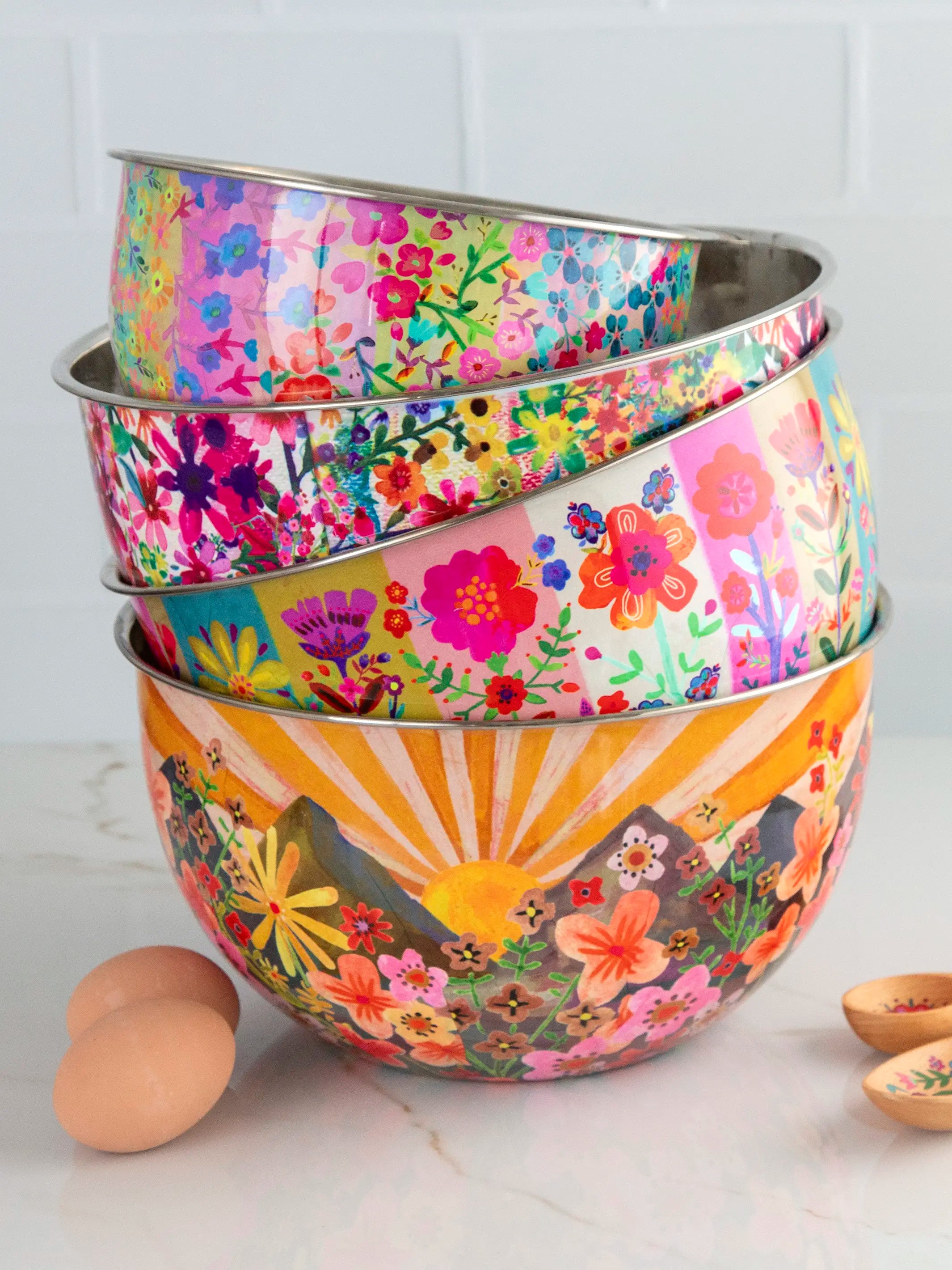 Stainless Steel Bowl - Large Yellow Mountain Range