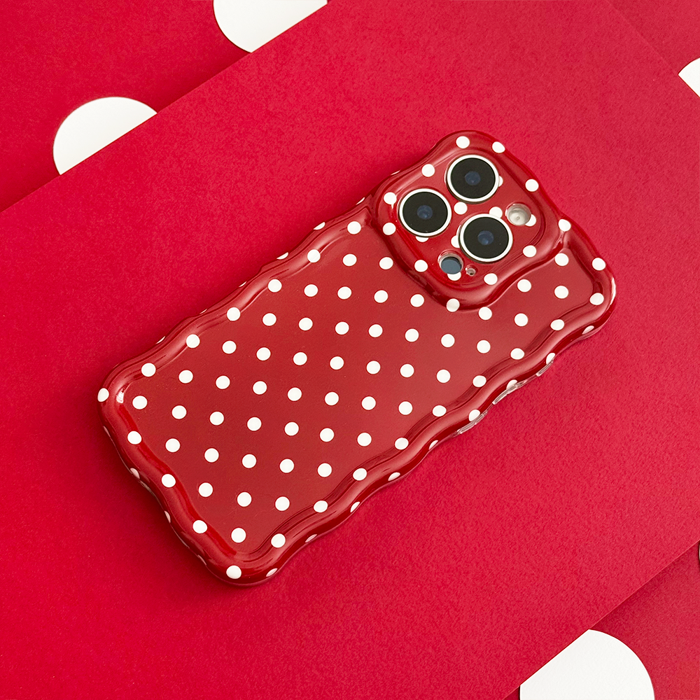 Wavy Phone Case - Burgundy Polka Dot