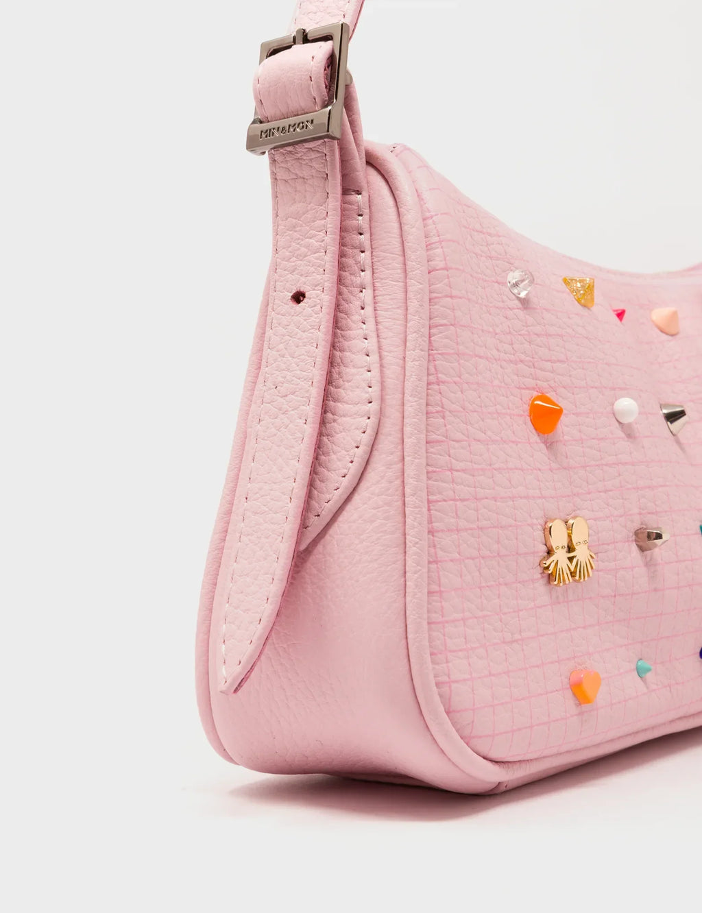 Lucas Hobo Mini Parfait Pink Handbag - Studs Pattern