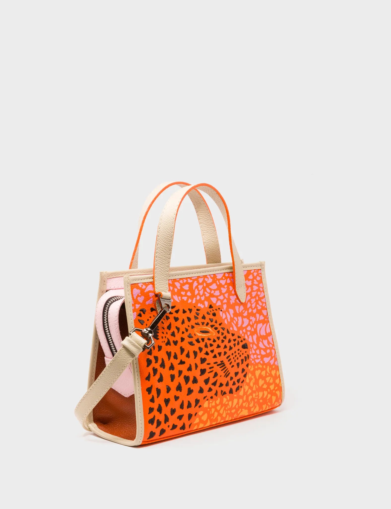 Simon Neon Orange Leather Small Handbag - Retro Tiger Design
