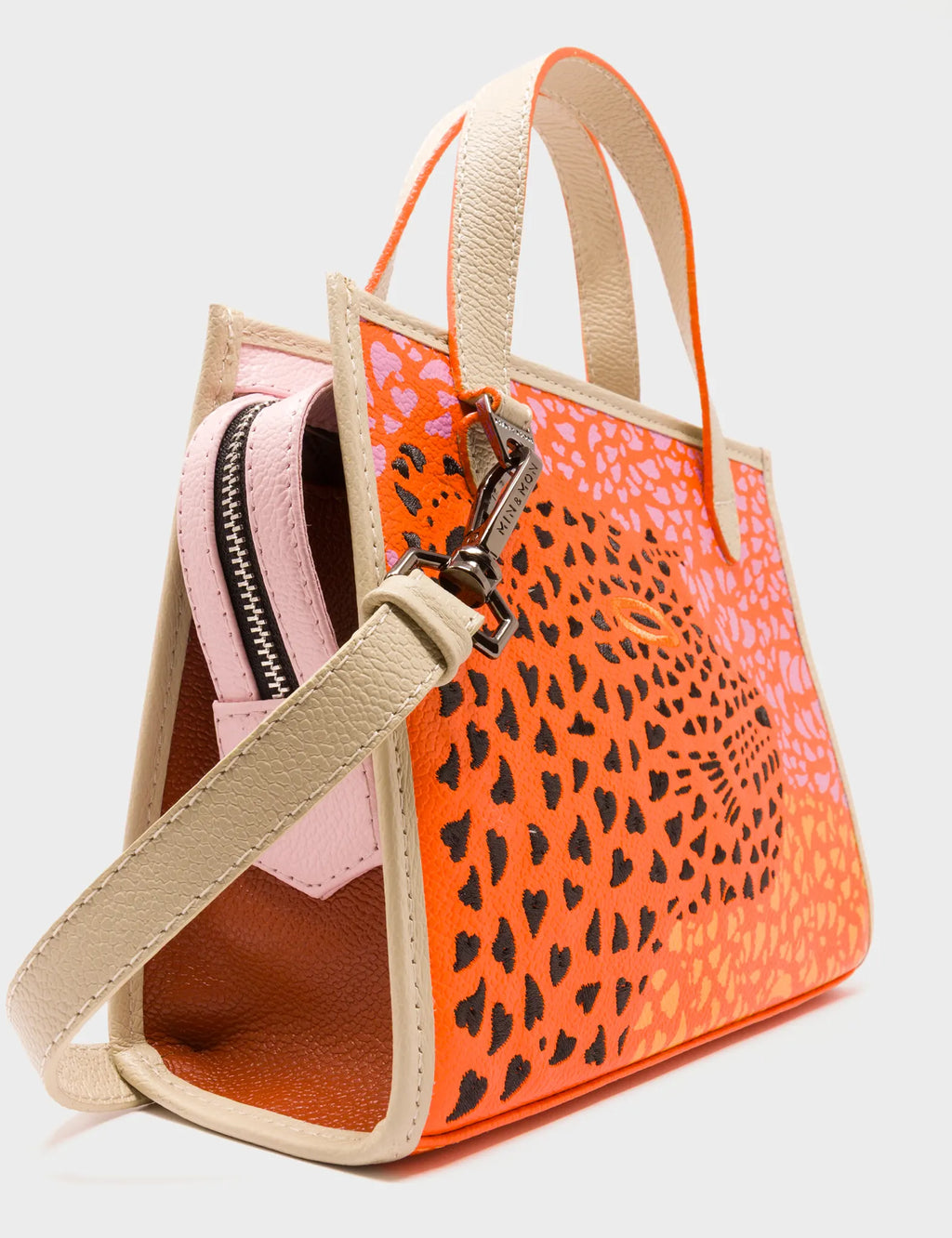 Simon Neon Orange Leather Small Handbag - Retro Tiger Design