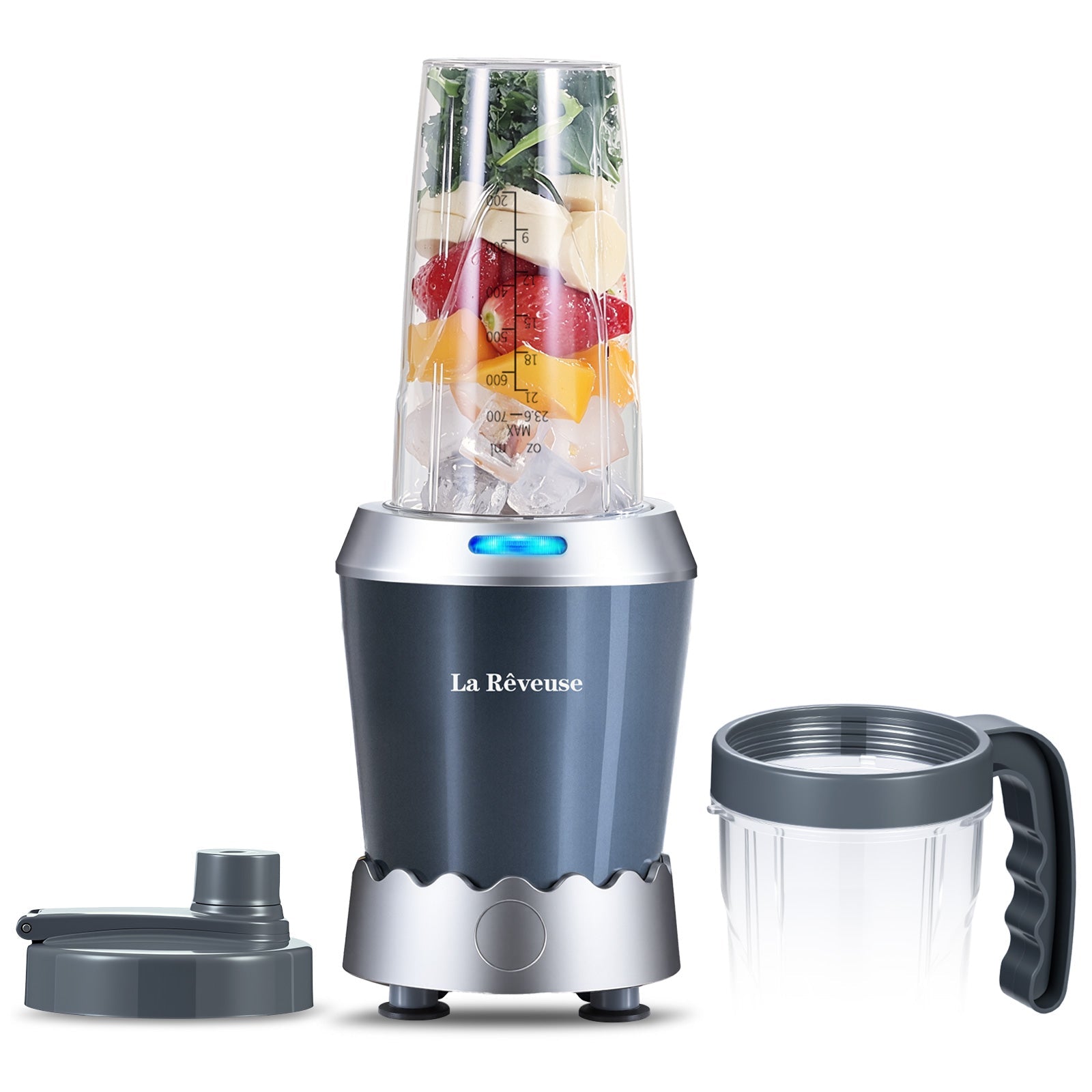 La Reveuse Personal Size Smoothie Blender Pro. 1000W High Speed with 24oz To-Go Cup. Ideal for Smoothies.Protein Shakes. Frozen Drinks. Food Prep. Gray