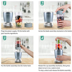 La Reveuse Personal Size Blender 250 Watts Power for Shakes Smoothies Seasonings Sauces with 1 Piece 15 oz Cup.1 Piece 10 oz Mug.BPA Free (Pearl Blue)