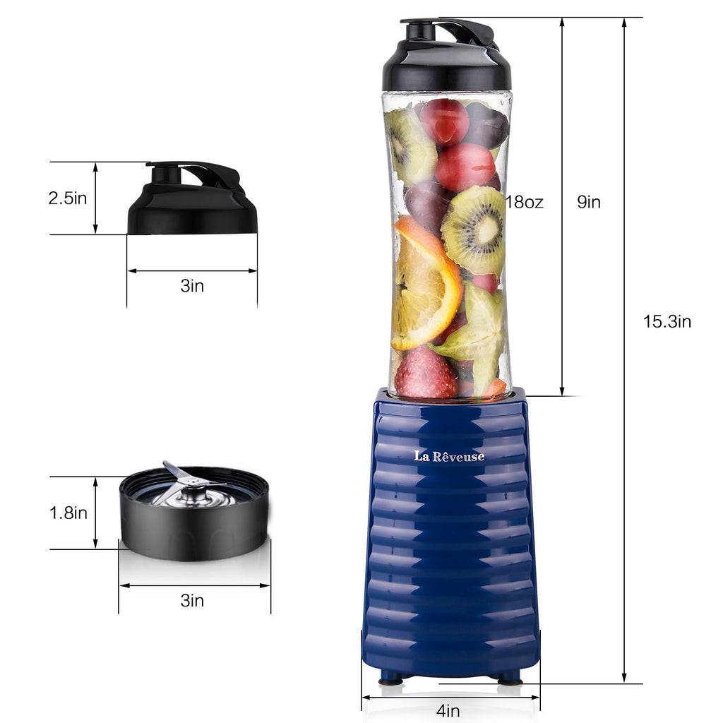 La Reveuse Smoothies Blender Personal Size 300 Watts with 18 oz BPA Free Portable Travel Sports Bottle (Navy)