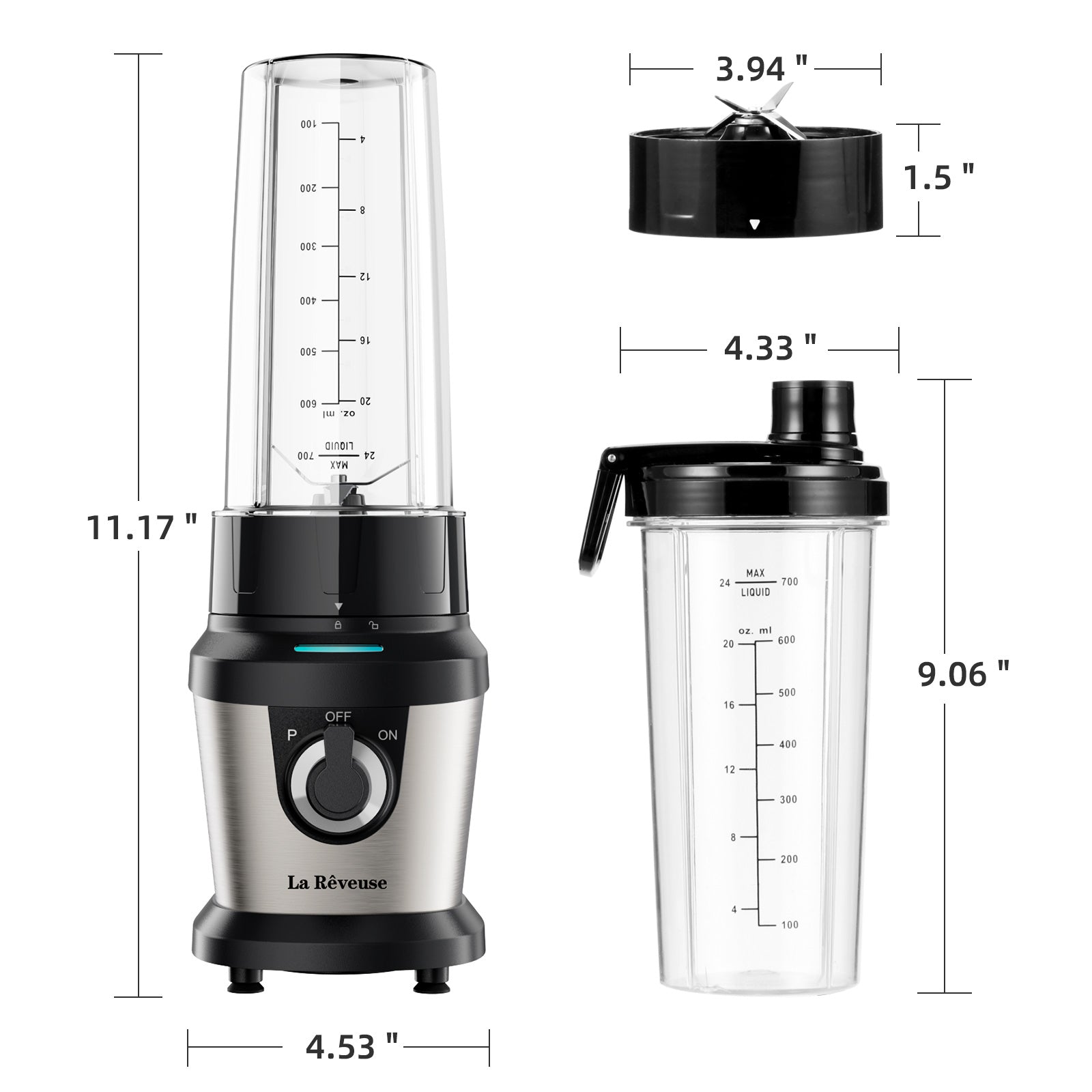 La Reveuse Blender for Shakes Smoothies.400W. with 2 x 24 Oz Blending Cups and To Go Lids.BPA free
