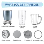 La Reveuse Personal Size Blender 250 Watts Power for Shakes Smoothies Seasonings Sauces with 1 Piece 15 oz Cup.1 Piece 10 oz Mug.BPA Free (Pearl Blue)