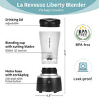 La Reveuse Personal Size Blender 250 Watts Power for Shakes Smoothies Seasonings Sauces with 15 oz Portable To Go Cup.BPA Free