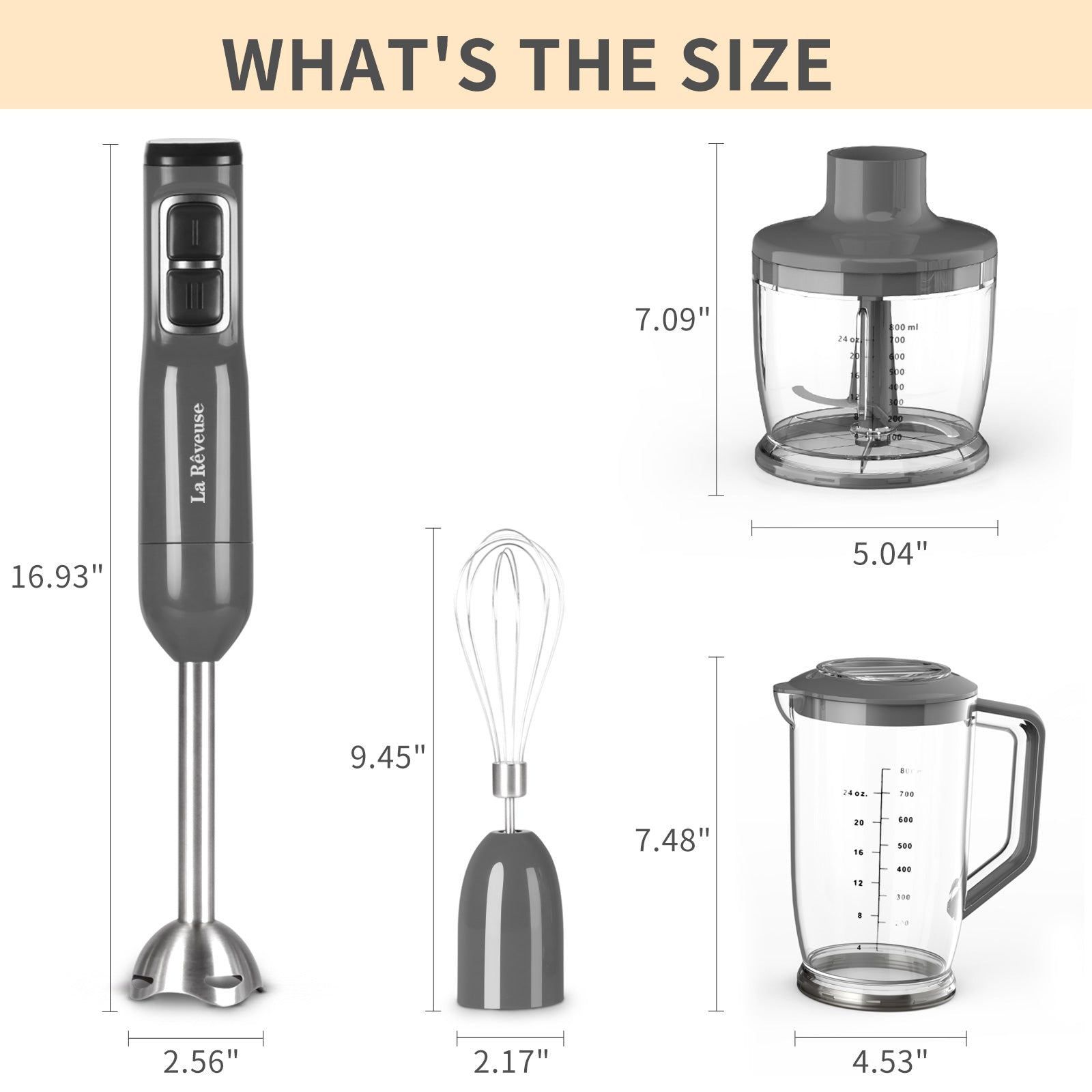 La Reveuse Immersion Hand Blender. 3 in 1. 300 Watts 2 Speeds Multi-purpose with Whisk.Mixing Beaker.Food Chopper Grinder attachments