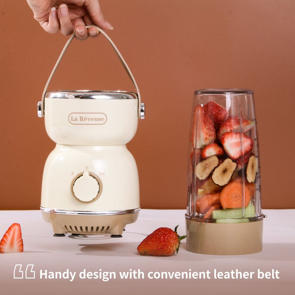 La Reveuse Personal Size Blender 300 Watts Power for Shakes Smoothies Seasonings Sauces with 17 oz Cup / 10 oz Mug.Retro Style
