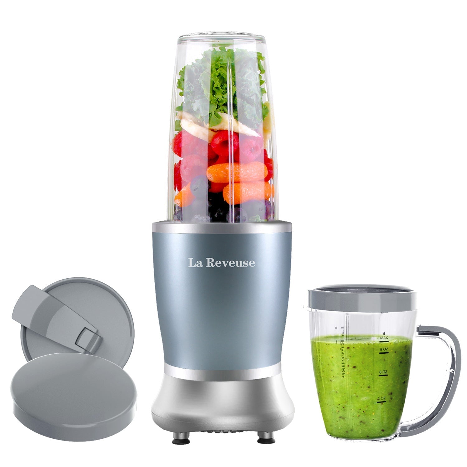 La Reveuse Personal Size Blender 250 Watts Power for Shakes Smoothies Seasonings Sauces with 1 Piece 15 oz Cup.1 Piece 10 oz Mug.BPA Free (Pearl Blue)