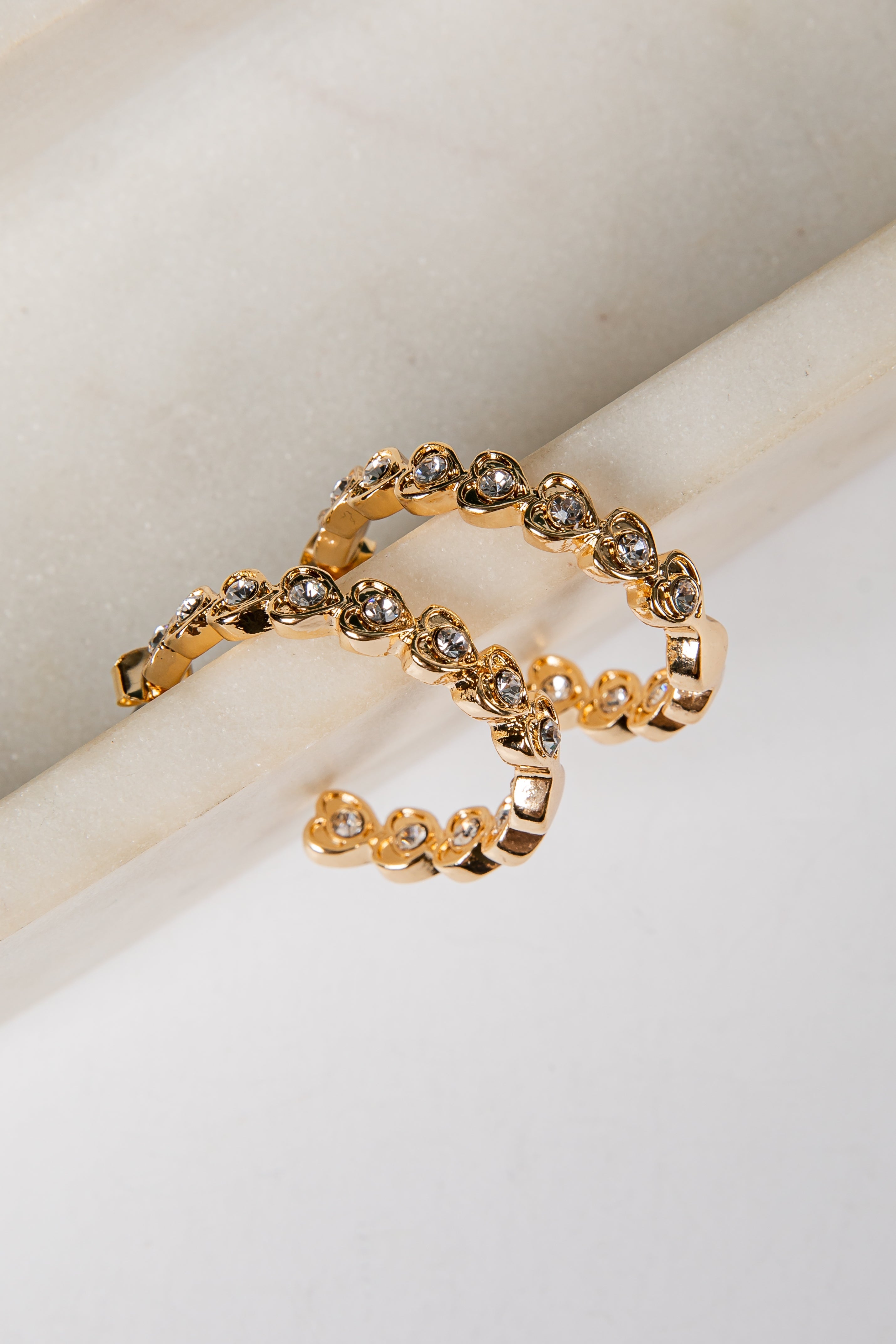 Sophie Gold Rhinestone Heart Hoop Earrings