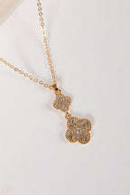 Lizzie Gold Rhinestone Quatrefoil Drop Charm Necklace