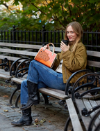 Simon Neon Orange Leather Small Handbag - Retro Tiger Design