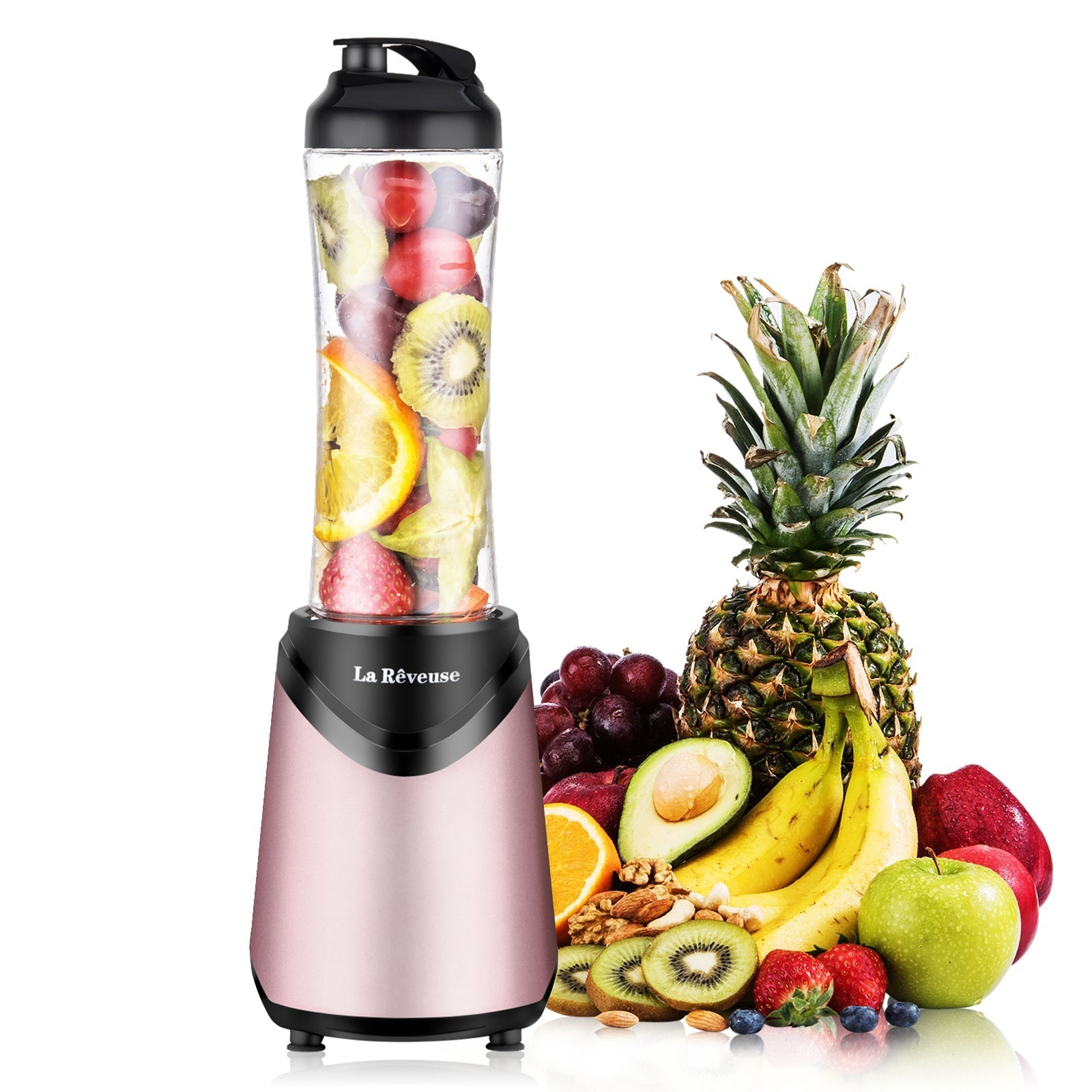 La Reveuse Smoothies Blender 300 Watt with 18 oz BPA Free Portable Travel Sports Bottle - Black 1801B