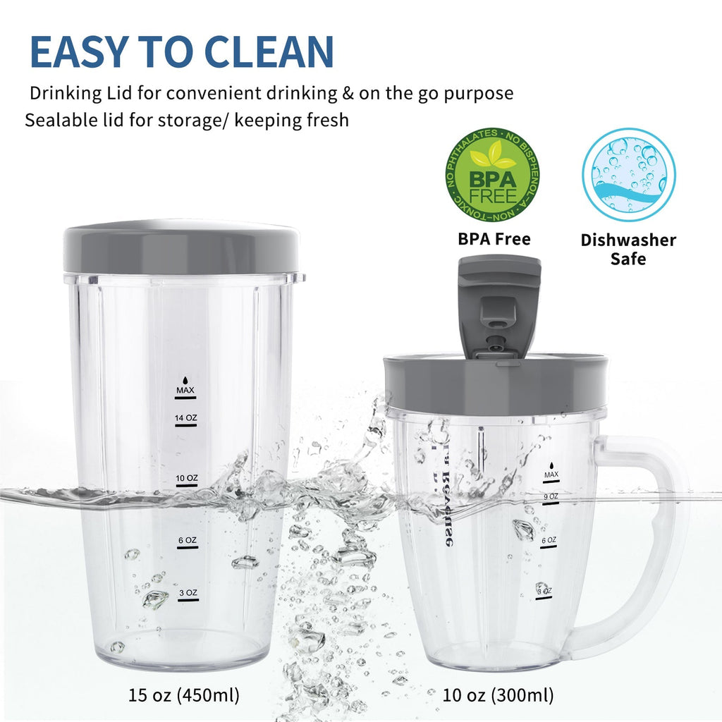 La Reveuse Personal Size Blender 250 Watts Power for Shakes Smoothies Seasonings Sauces with 1 Piece 15 oz Cup.1 Piece 10 oz Mug.BPA Free (Pearl Blue)