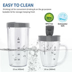La Reveuse Personal Size Blender 250 Watts Power for Shakes Smoothies Seasonings Sauces with 1 Piece 15 oz Cup.1 Piece 10 oz Mug.BPA Free (Pearl Blue)