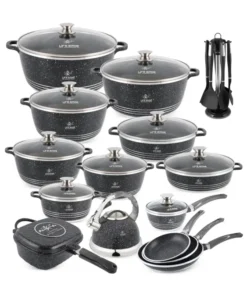 Anniversary Celebration while stocks last：31 Pcs Non Stick Granite Kitchen Cooking Set with Tools